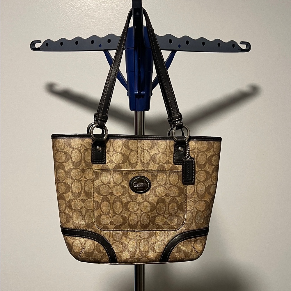 Coach Signature Tan and Black Tote Bag